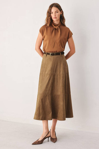 A faux suede midi circle skirt - FK1201: CAMEL / Contemporary / S - Lulu Bella Boutique