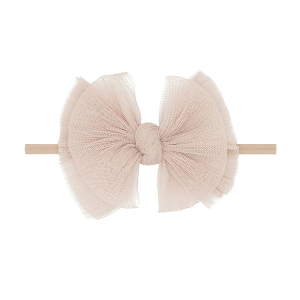 Baby Bling® Tulle FAB® Skinny nylon headband with tulle bow: Pleated Coral - Lulu Bella Boutique