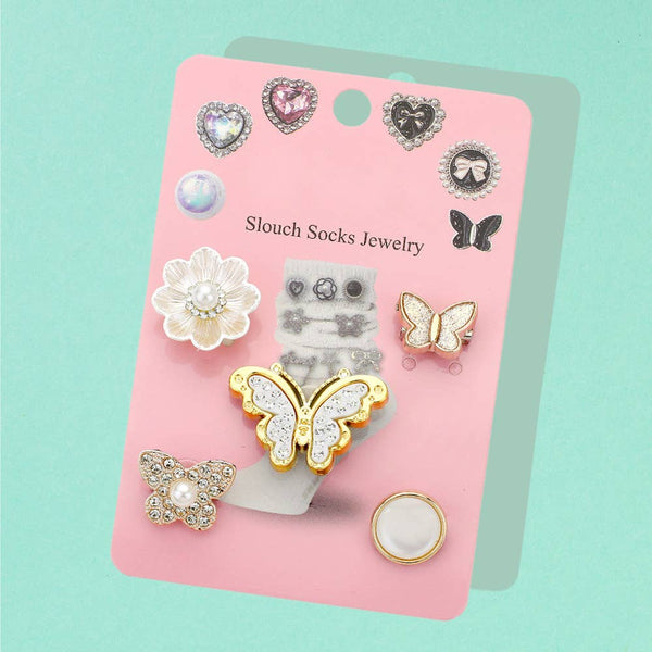 12 SET OF 5 - Pearl Butterfly Pin Slouch Socks Charm Jewelry