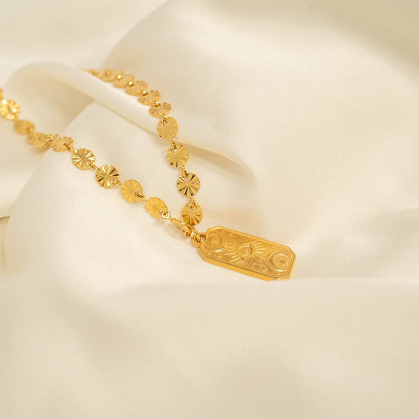 18K Gold PVD Stainless Steel Sunburst Chain Necklace: Gold / 16+2" - Lulu Bella Boutique