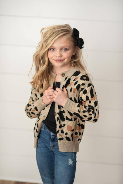 Kids Leopard Button Pocket Cardigan Fall Winter Sweater: 10/12