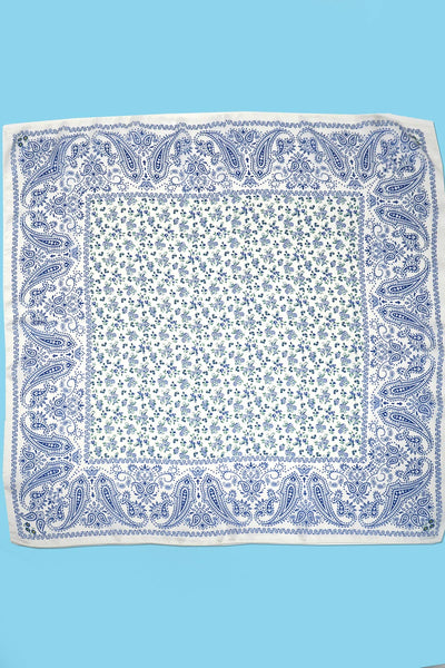 LARGE FLORAL TOILE PRINT BANDANA SCARF: Blue