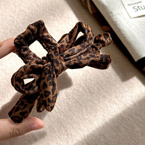 Leopard Bow Hair Claw Large Elegant Shark Clip_CWAHA07947: LEOPARD / (OS) 1 - Lulu Bella Boutique