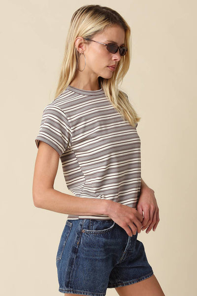 Mila Stripe Baby Tee: Cream Brown