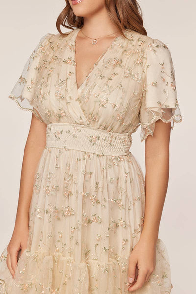 Mesh Embroidery Dress: Peach/Sage / S - Lulu Bella Boutique