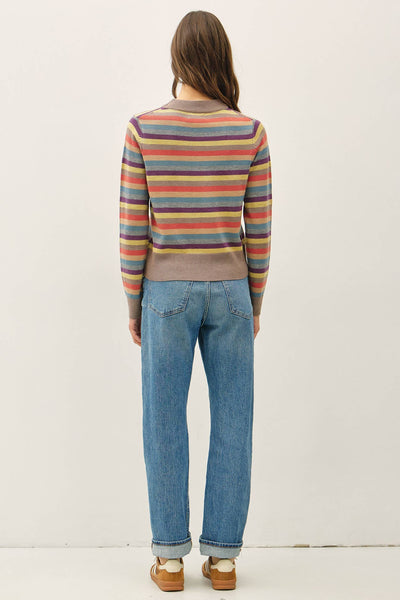 WOOL BLENDED MULTI COLOR STRIPE SWEATER : MOCHA