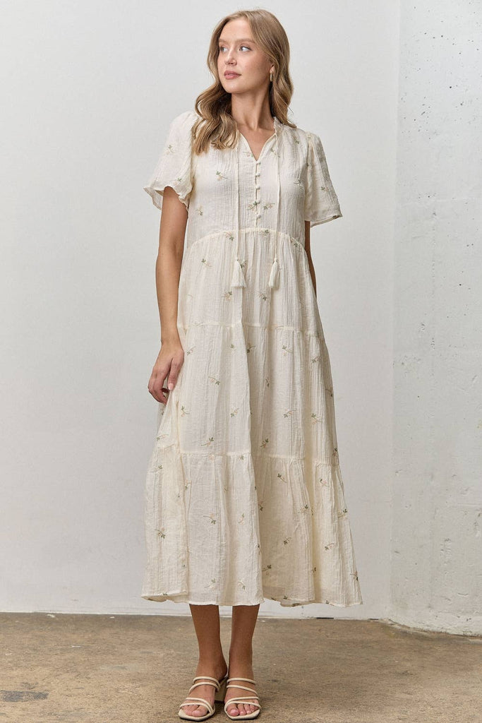 cream embroidered midi dress Summer Embroidered Midi Dress-Cream L