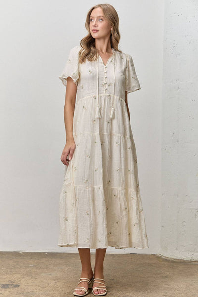 FLORAL EMBROIDERED MIDI DRESS: CREAM MULTI / 1X - Lulu Bella Boutique