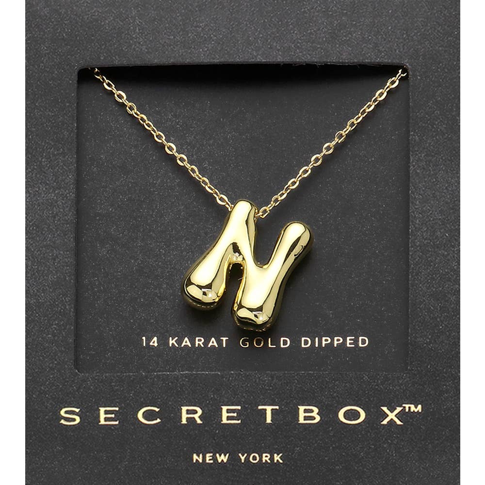 SECRET BOX_ 14K Gold Dipped Bubble Initial Pendant Necklace
: N