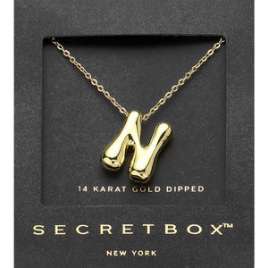 SECRET BOX_ 14K Gold Dipped Bubble Initial Pendant Necklace
: N