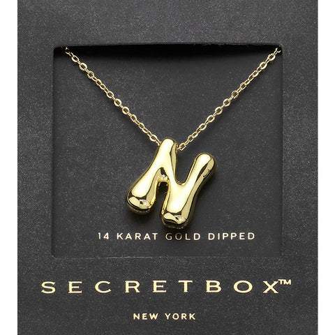 SECRET BOX_ 14K Gold Dipped Bubble Initial Pendant Necklace
: N
