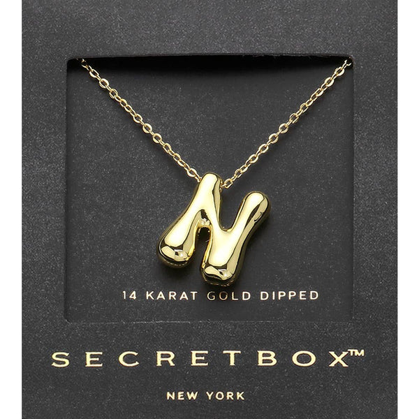SECRET BOX_ 14K Gold Dipped Bubble Initial Pendant Necklace
: E