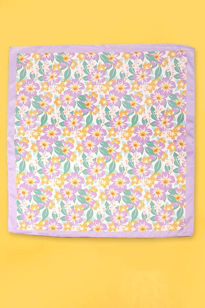 TROPICAL FLOWER PRINT SILKY FEEL BANDANA SCARF: Lavender