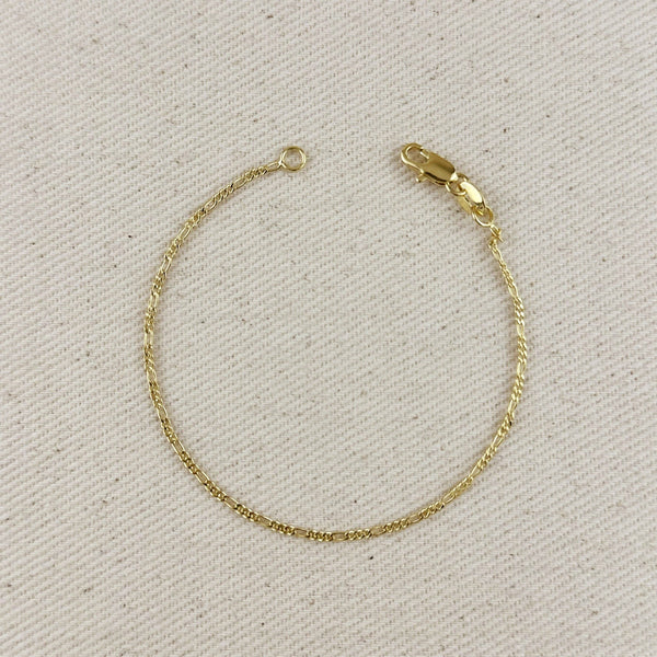 18k Gold Filled Rounded Figaro Chain Bracelet - Lulu Bella Boutique