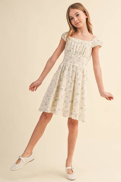 TWEEN GIRLS KIDS RUCHED SHOULDER MINI DRESS (7/14) : 7/8 - Lulu Bella Boutique