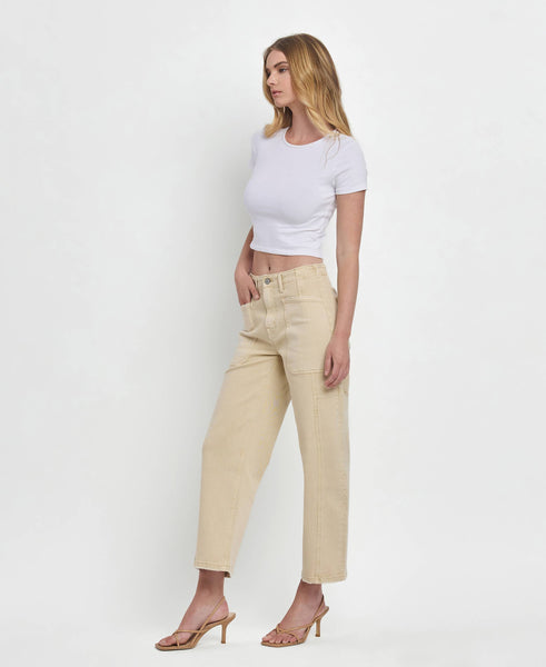SUPER HIGH RISE BARREL JEANS F5831VBG: VINTAGE BEIGE / 24 - Lulu Bella Boutique