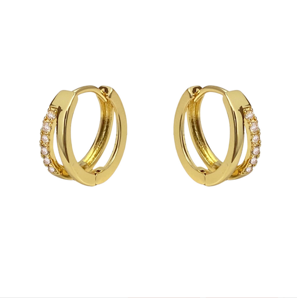 E182 double hoop huggie earring, double hoop earring: Silver