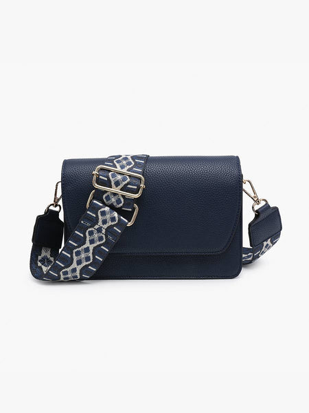 M2278 Noah Flapover Crossbody w/ Guitar Strap: Black - Lulu Bella Boutique