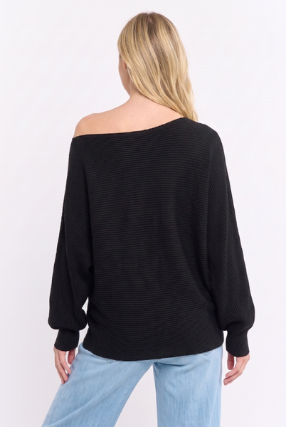 Ribbed Off-Shoulder Sweater: Black