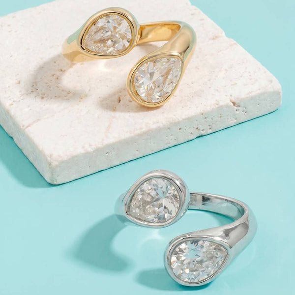 Double Pear Bezel Cz Open Ring