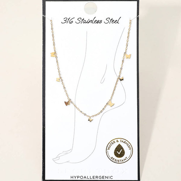 SECRET BOX_Stainless Steel Butterfly Charm Station Chain Anklet: Gold - Lulu Bella Boutique