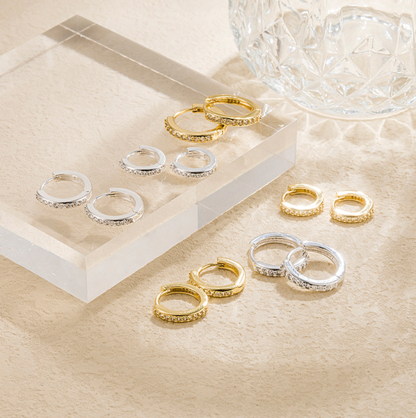 E172 paved dainty huggie hoop earrings: 10mm - Lulu Bella Boutique