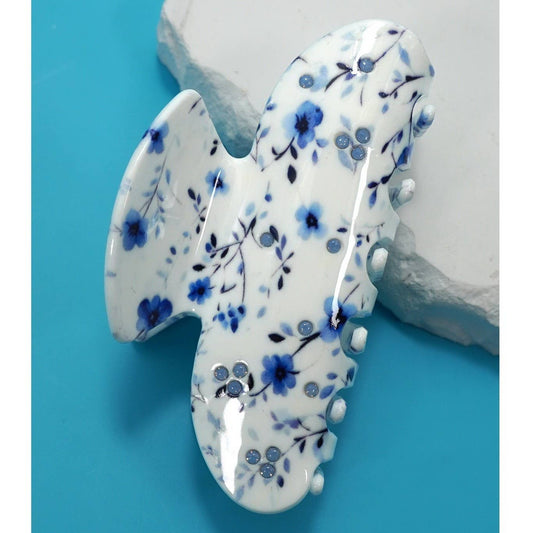 Floral Print Hair Claw Clips: Blue