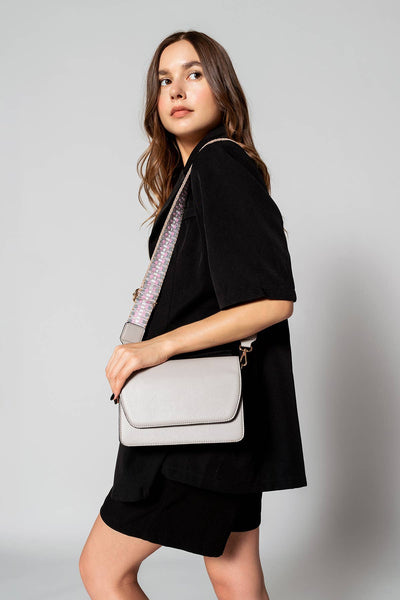 M2278 Noah Flapover Crossbody w/ Guitar Strap: Black - Lulu Bella Boutique