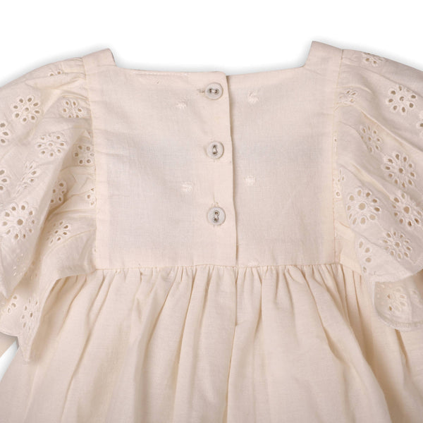 Schiffli Lace Collar Baby Girl Dress & Bloomer (Organic): Natural