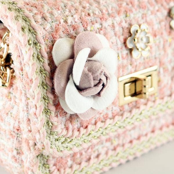 B1306A Floral Brooch Tweed Purse: Pink