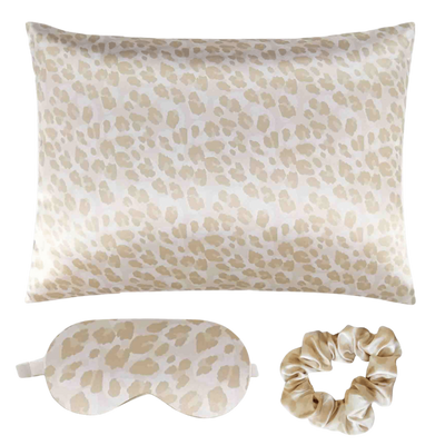 Satin Sleep Set: Tan Leopard