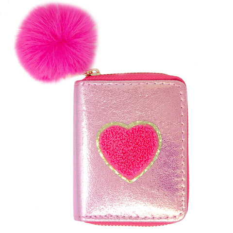 Shiny Heart Patch Wallet: Hot Pink