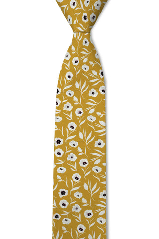Magnolia - Mustard Floral Tie: 3.25" Standard Tie - Lulu Bella Boutique
