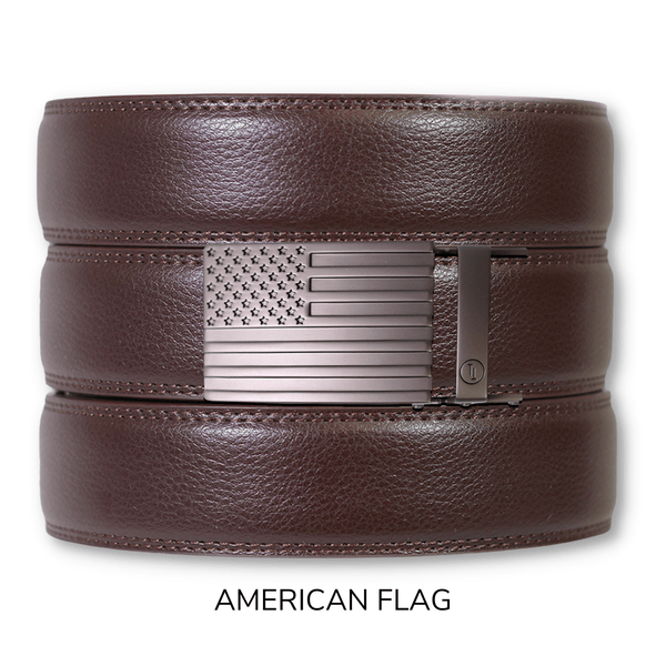 Espresso Leather Rachet Belt & Buckle Set: Gun Metal - Lulu Bella Boutique