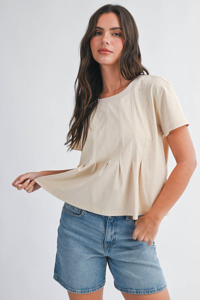 Pleated Swing Tee Top: Oat