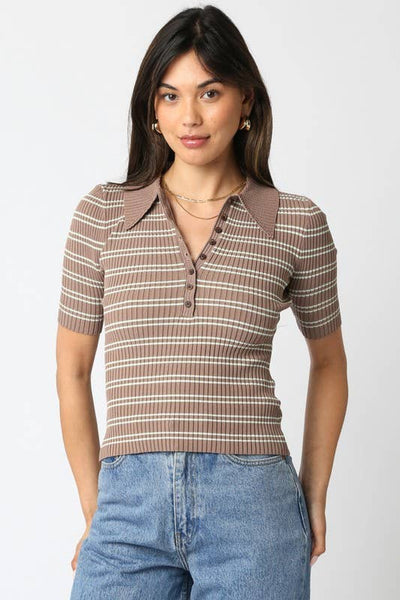 Ina Stripe Top: Truffle Sage