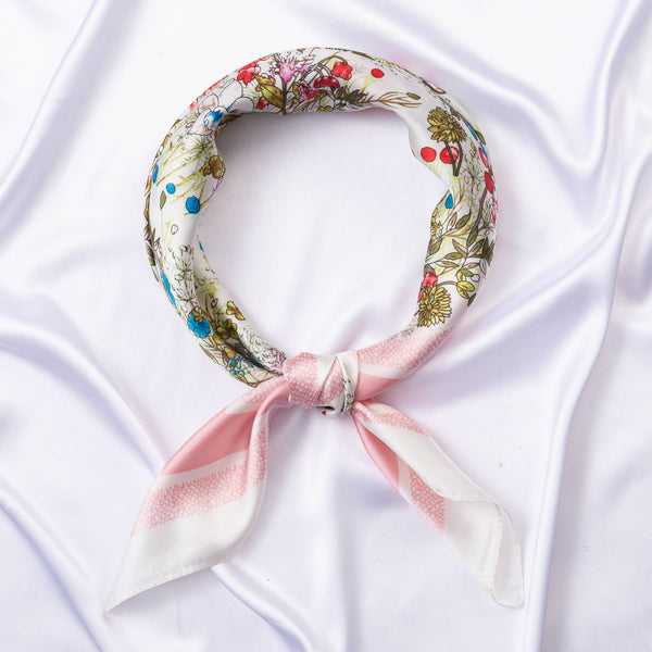 FLOWER SILKY BANDANA SQUARE NECK SCARF, DS 31165: GRY - Lulu Bella Boutique