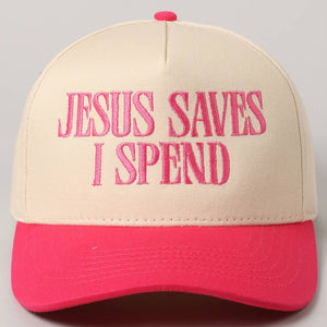JESUS SAVES I SPEND Embroidery Trucker Hat: HOT PINK / ONE SIZE - Lulu Bella Boutique