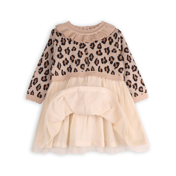 Leopard Jacquard Sweater Knit Baby Tutu Dress (Organic) : Oatmeal Heather / 3-6M