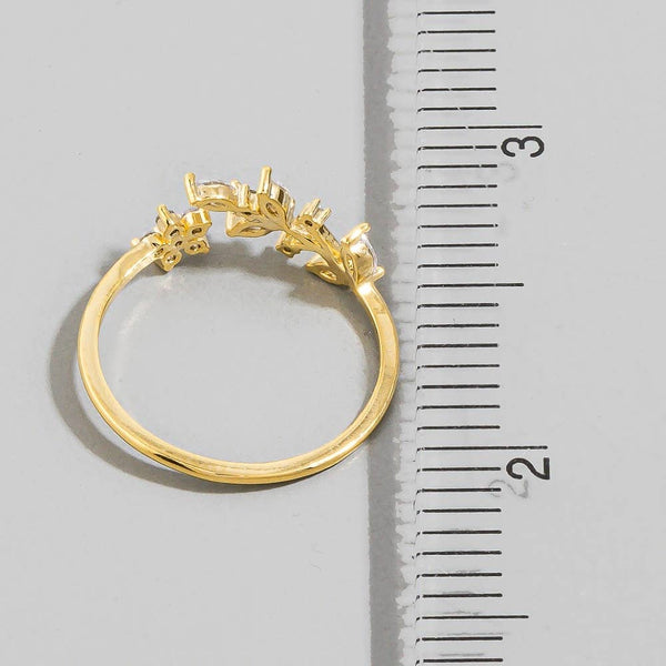 Delicate Rhinestone Leaf Open Ring: G - Lulu Bella Boutique