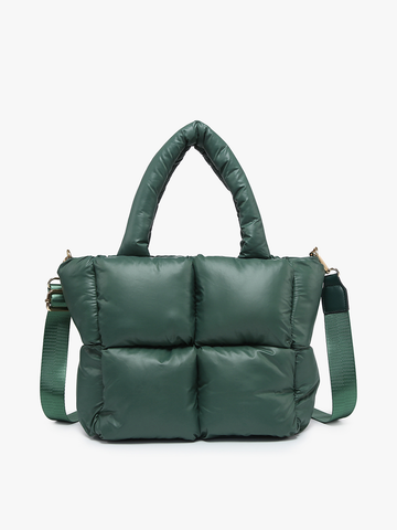 Brittany Small Nylon Puffer Tote/Satchel: Hunter Green