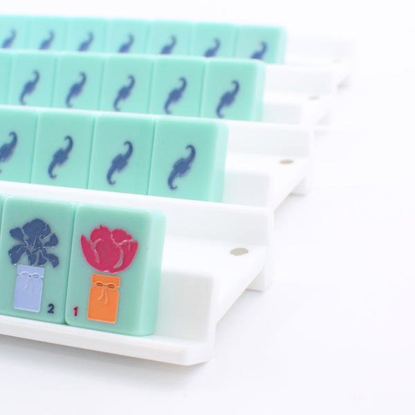 MAHJONG RACKS | Premium Acrylic | 4 Racks + 4 Pushers: Solid Macaron Blue