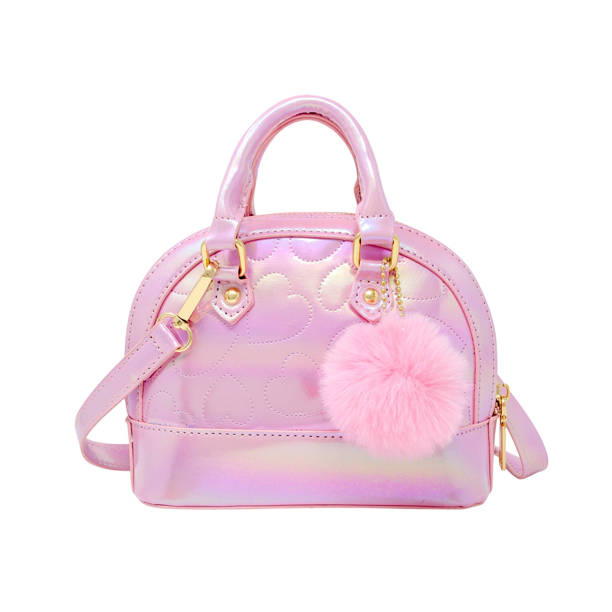 Shiny Dotted Heart Moon Handbag: Pink