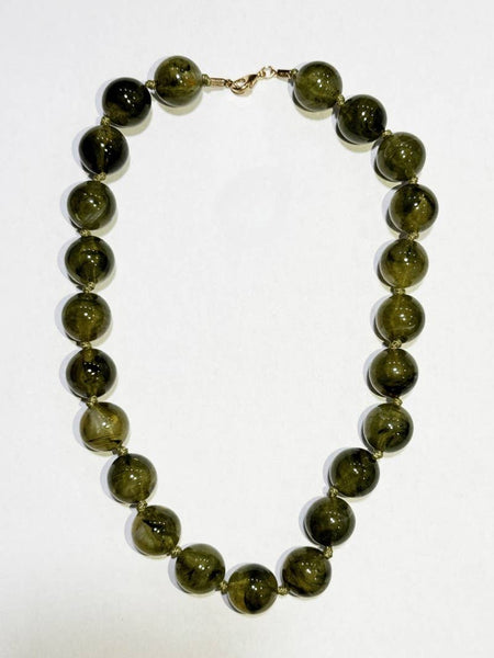NATURAL STONE AGATE GLASS STAINLESS STEEL NECKLACE| 40NK9627: Brown - Lulu Bella Boutique