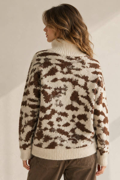 AMOUR ANIMAL KNIT SWEATER: IVORY/BROWN
