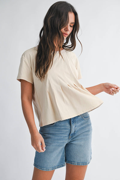 Pleated Swing Tee Top: Oat