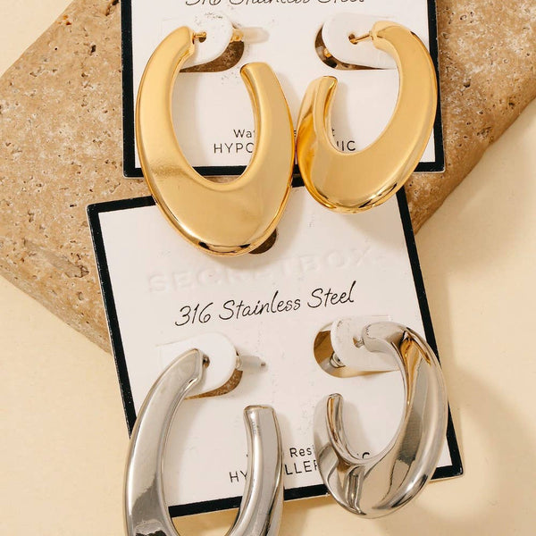 Secret Box Gold Dipped Flat Oval Hoop Earrings: RH - Lulu Bella Boutique