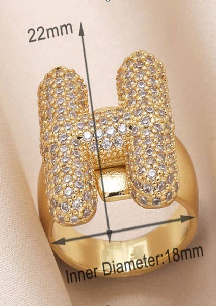 INITIAL MONOGRAM PAVE RHINESTONE BUBBLE RING | 40R101: C