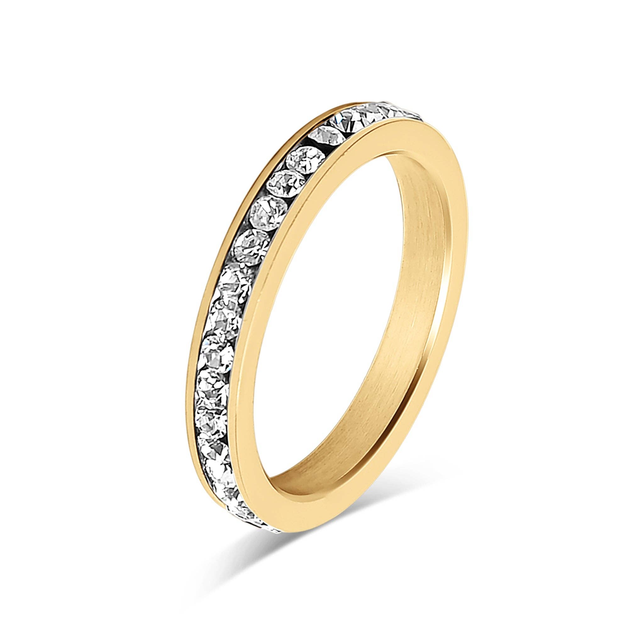 18K Gold PVD CZ Eternity Stainless Steel Ring: April / 7