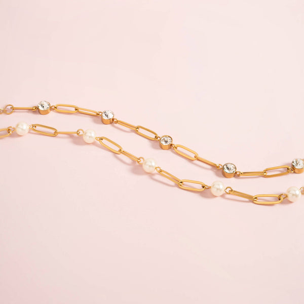 18K Gold PVD Station Stone Stone Paperclip Chain Bracelet: Gold - Lulu Bella Boutique